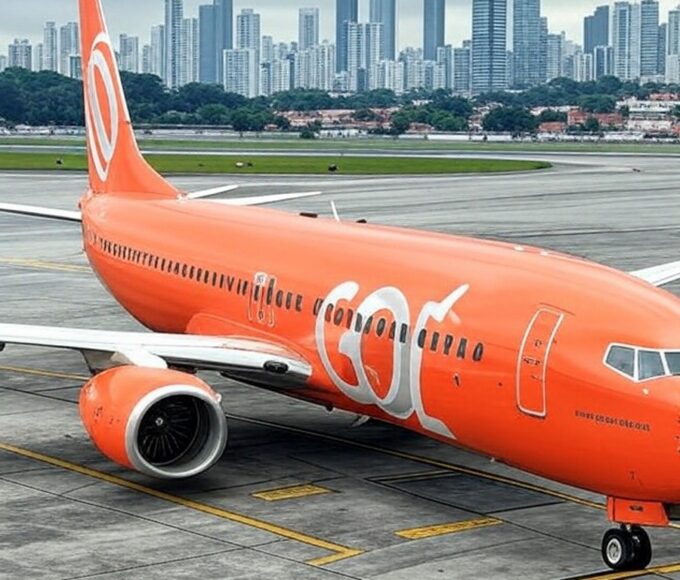 Avião da Gol no Aeroporto de Congonhas em São Paulo, representando o legado do fundador da companhia aérea.