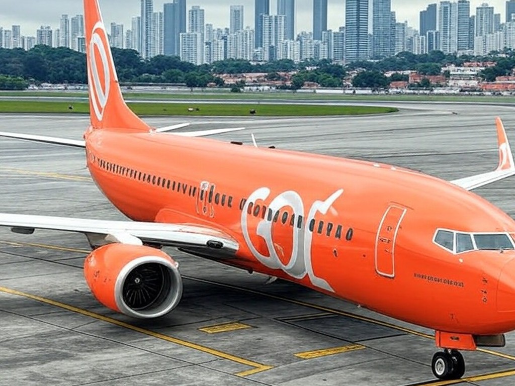 Avião da Gol no Aeroporto de Congonhas em São Paulo, representando o legado do fundador da companhia aérea.