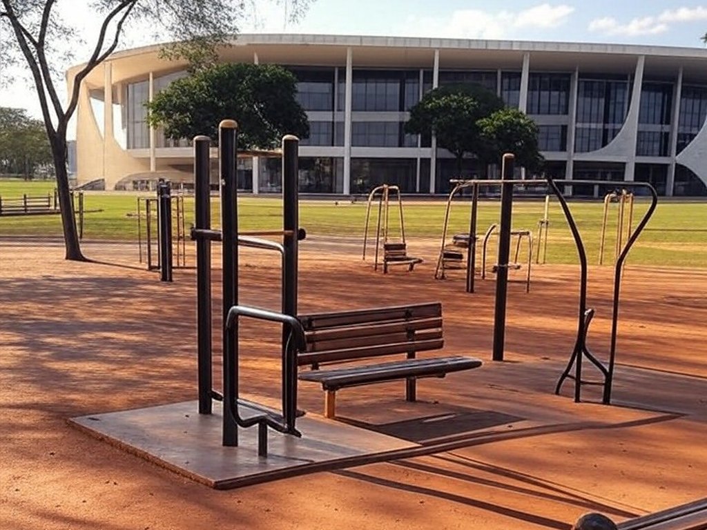 Parque em Brasília com equipamentos para envelhecimento ativo de idosos, beneficiados pelo programa Viver 60+ do Governo do DF.