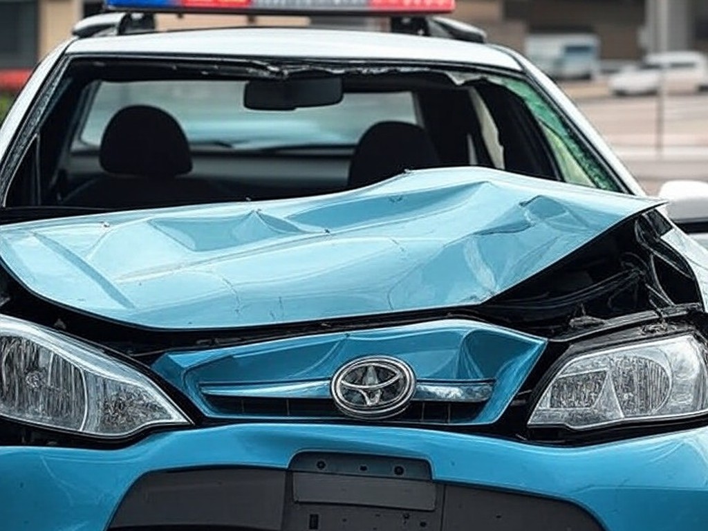 Viatura policial brasileira danificada em acidente, simbolizando custos ao Estado e alarme aos contribuintes.