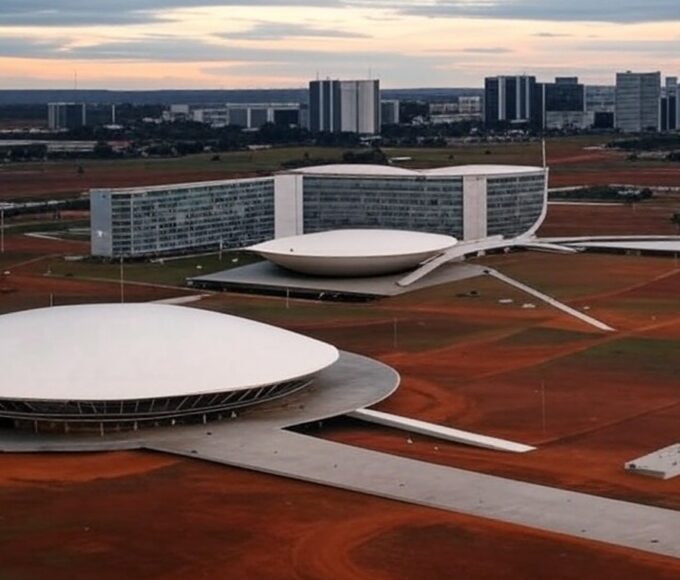 Vista panorâmica de Brasília destacando contrastes entre Esplanada dos Ministérios e periferias, simbolizando crises e desigualdades no concurso de fotografia da CLDF.