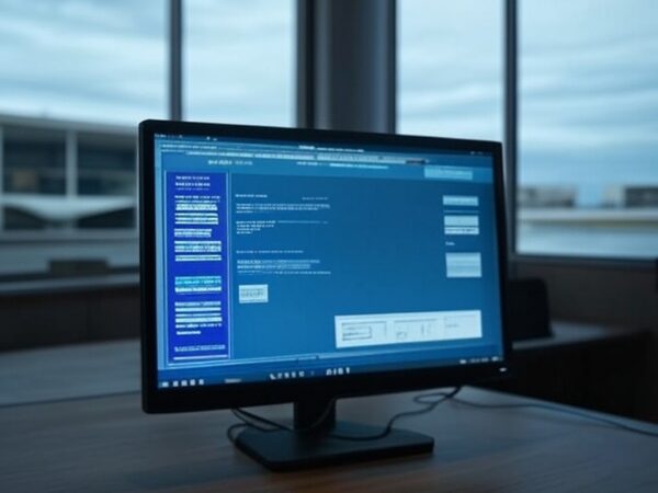 Laptop com alerta de golpe online em pagamentos da Caesb no Distrito Federal.