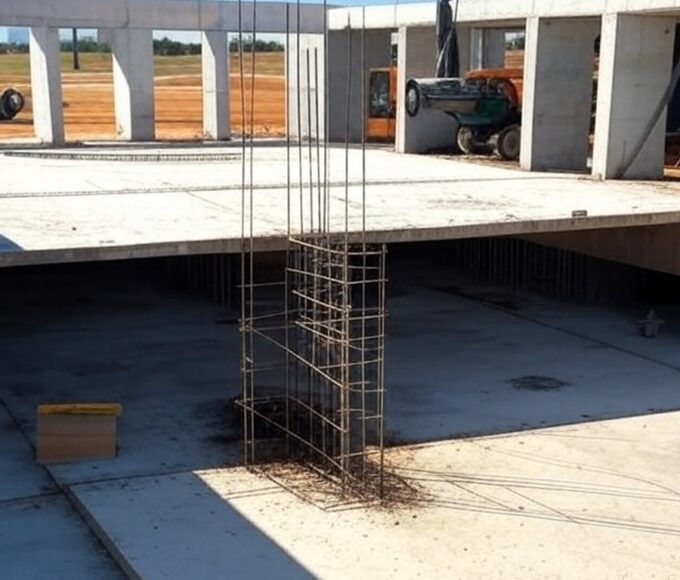 Canteiro de obras da UPA do Guará com concretagem da laje e investimento do GDF de R$ 17,2 milhões.