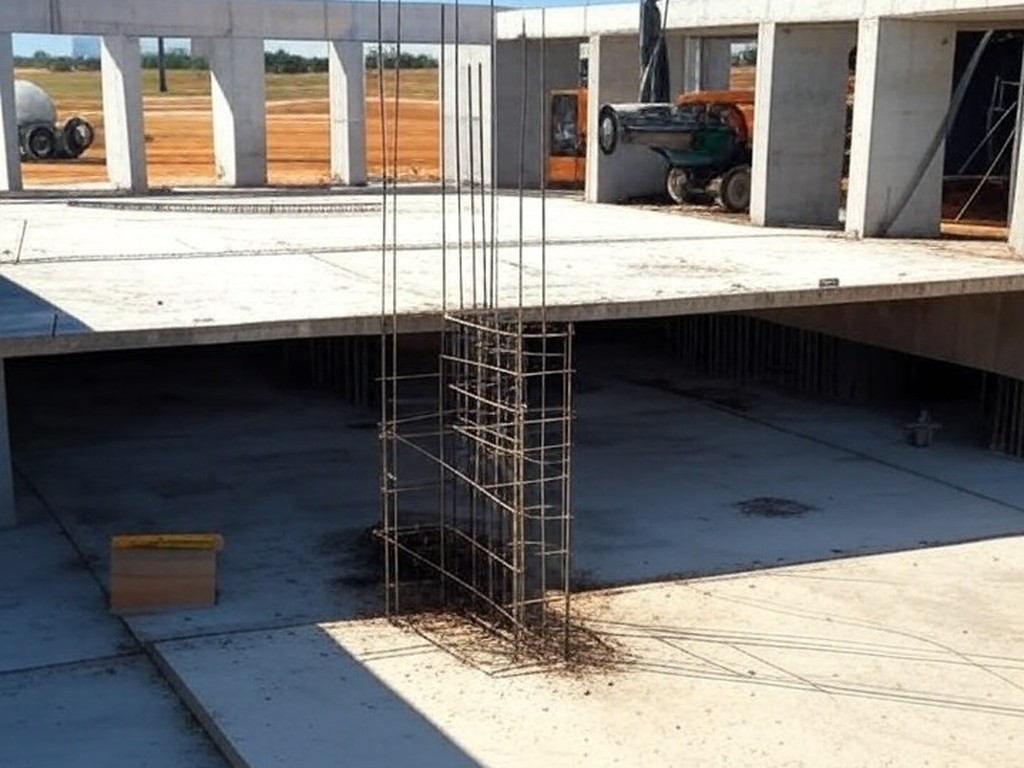 Canteiro de obras da UPA do Guará com concretagem da laje e investimento do GDF de R$ 17,2 milhões.