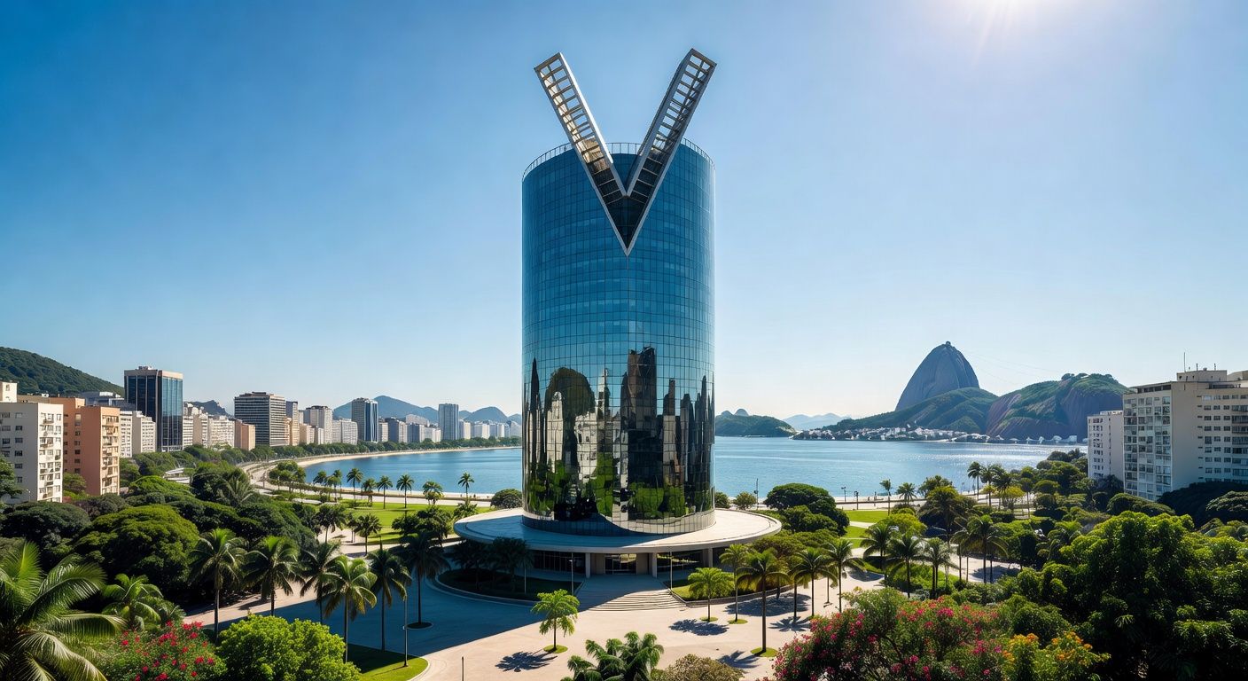 Edifício corporativo da Oi no Rio de Janeiro, representando processo contra fundos estrangeiros por abuso de poder.