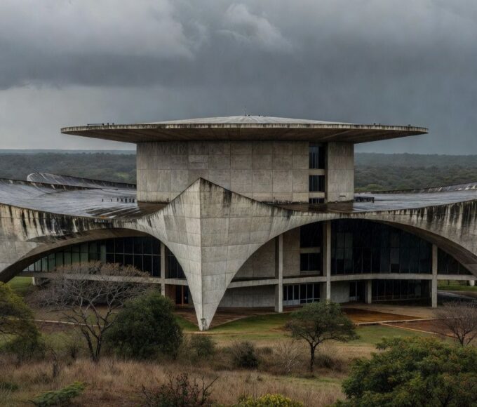 Edifício da CLDF em Brasília com documentos simbólicos de falhas no combate à violência contra mulheres e idosos.