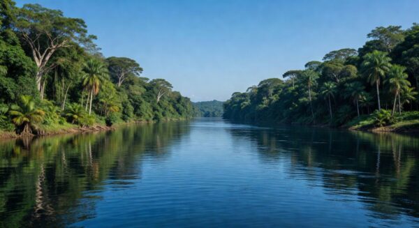 Vista do Rio Tapajós na Amazônia, simbolizando revogação de decreto de privatização após protestos indígenas.