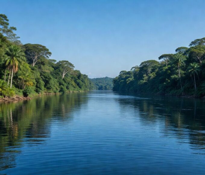 Vista do Rio Tapajós na Amazônia, simbolizando revogação de decreto de privatização após protestos indígenas.