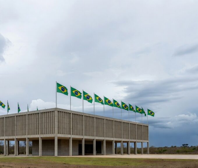 Edifício da Câmara Legislativa do DF em Brasília, com bandeiras e céu nublado, representando concessão de título honorário sob críticas.