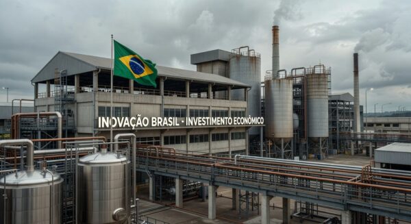 Fábrica moderna no Brasil representando investimentos do BNDES no programa Nova Indústria Brasil.
