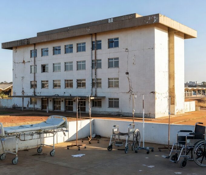 Hospital público em Brasília com sinais de desgaste, representando falhas no suporte a mães no pós-parto no sistema de saúde.