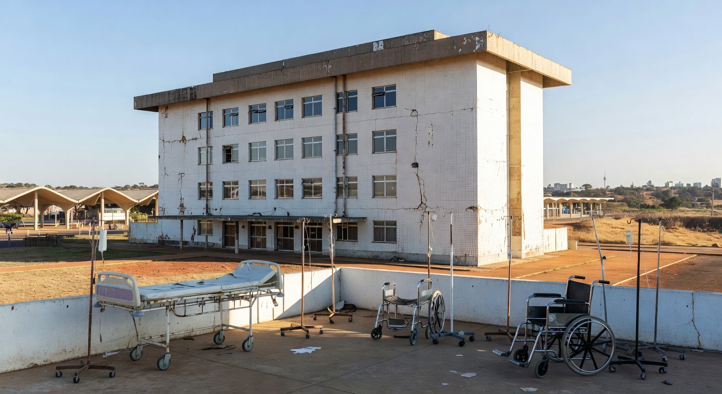 Hospital público em Brasília com sinais de desgaste, representando falhas no suporte a mães no pós-parto no sistema de saúde.