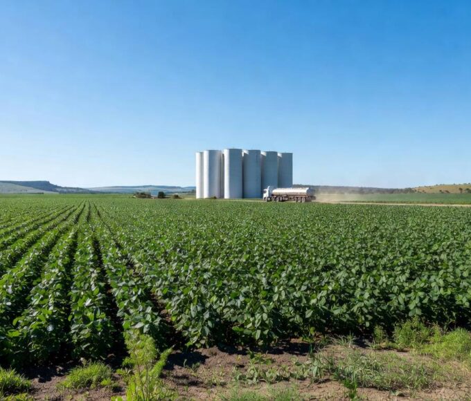 Plantação de soja no Brasil, simbolizando aumento da mistura de biodiesel no diesel em meio a tensões no Oriente Médio.