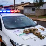 Viatura da PMDF com 180 kg de drogas apreendidas no Recanto das Emas, avaliadas em R$ 1 milhão.