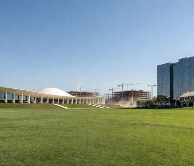 Campus universitário moderno no DF, representando expansão da UnDF e crescimento de matrículas no ensino superior público.