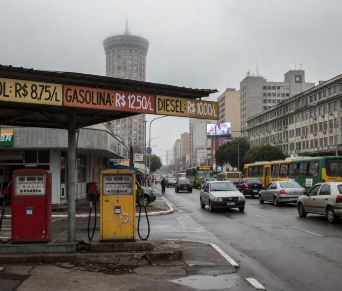Posto de gasolina em São Paulo representando impacto inflacionário da guerra no Oriente Médio.
