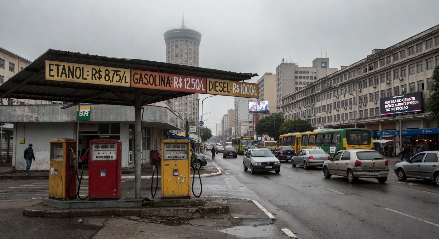 Posto de gasolina em São Paulo representando impacto inflacionário da guerra no Oriente Médio.
