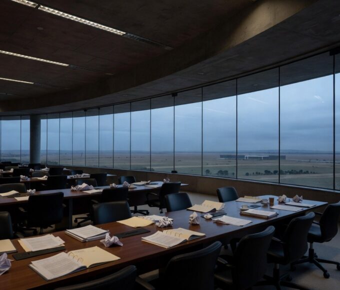 Edifício da CLDF em Brasília com banner desbotado de empoderamento feminino, destacando falha em ações concretas.