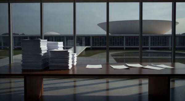 Prédio da Caesb em Brasília com relógio, ilustrando seleção de estagiários com prazos apertados e frustração de jovens desempregados.