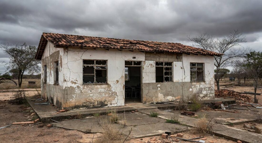 Escola pública deteriorada em Sobradinho, DF, representando falhas crônicas na educação do Distrito Federal.