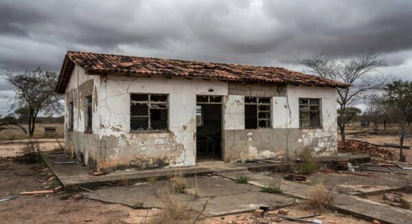 Escola pública deteriorada em Sobradinho, DF, representando falhas crônicas na educação do Distrito Federal.