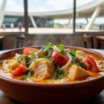 Prato de moqueca de peixe em restaurante comunitário do DF na Sexta-feira da Paixão.