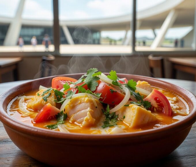 Prato de moqueca de peixe em restaurante comunitário do DF na Sexta-feira da Paixão.