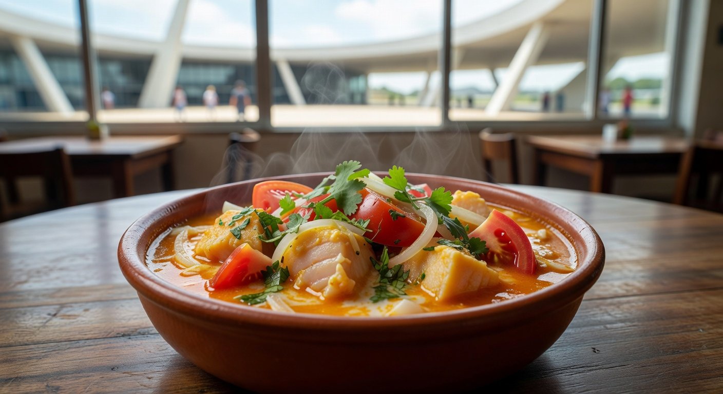Prato de moqueca de peixe em restaurante comunitário do DF na Sexta-feira da Paixão.