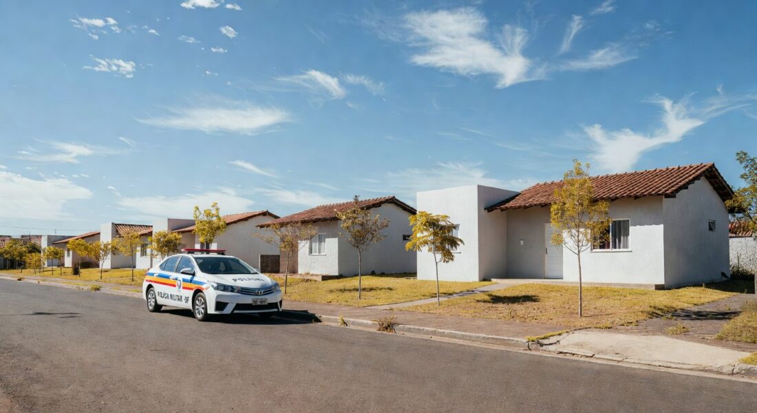 Viatura da PMDF em rua residencial no Recanto das Emas, ilustrando identificação de crianças em vulnerabilidade.