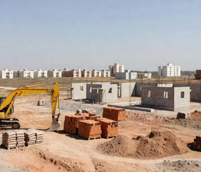 Canteiro de obras para construção de 302 moradias em Recanto das Emas, DF, convocado pela Codhab-DF.