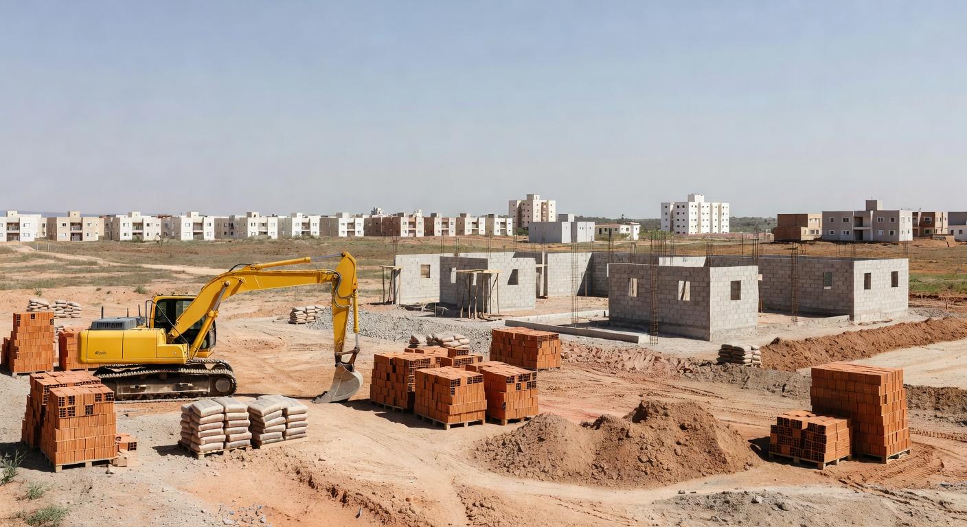 Canteiro de obras para construção de 302 moradias em Recanto das Emas, DF, convocado pela Codhab-DF.