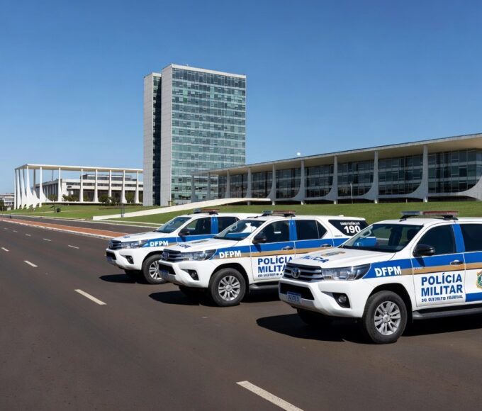 Viaturas da PMDF em Brasília, simbolizando promoções e progressões na polícia do DF.