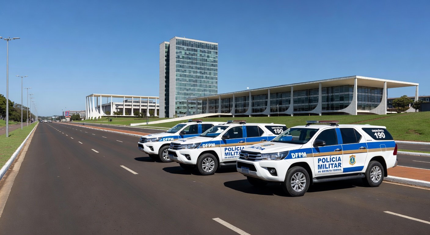 Viaturas da PMDF em Brasília, simbolizando promoções e progressões na polícia do DF.