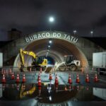 Túnel Buraco do Tatu interditado à noite para manutenção de câmeras pelo DER-DF em Brasília.