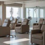 Sala de infusão precária em hospital público do DF para pacientes crônicos