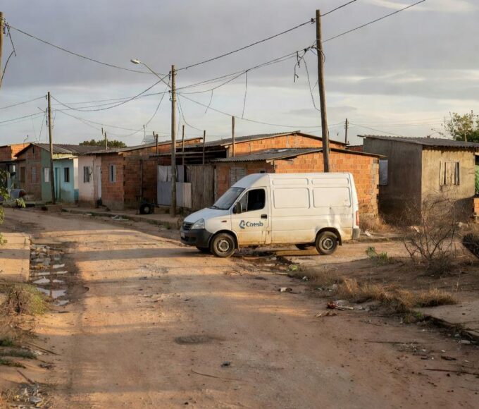 Van itinerante da Caesb em rua de Brasília para suprir falhas de atendimento