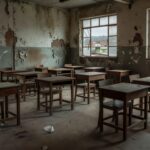 Sala de aula abandonada em escola pública brasileira representando negligência na educação de jovens e adultos