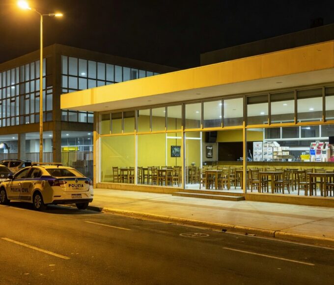 Viaturas da polícia do DF em frente a bares de Brasília durante fiscalização para a Copa do Mundo 2026