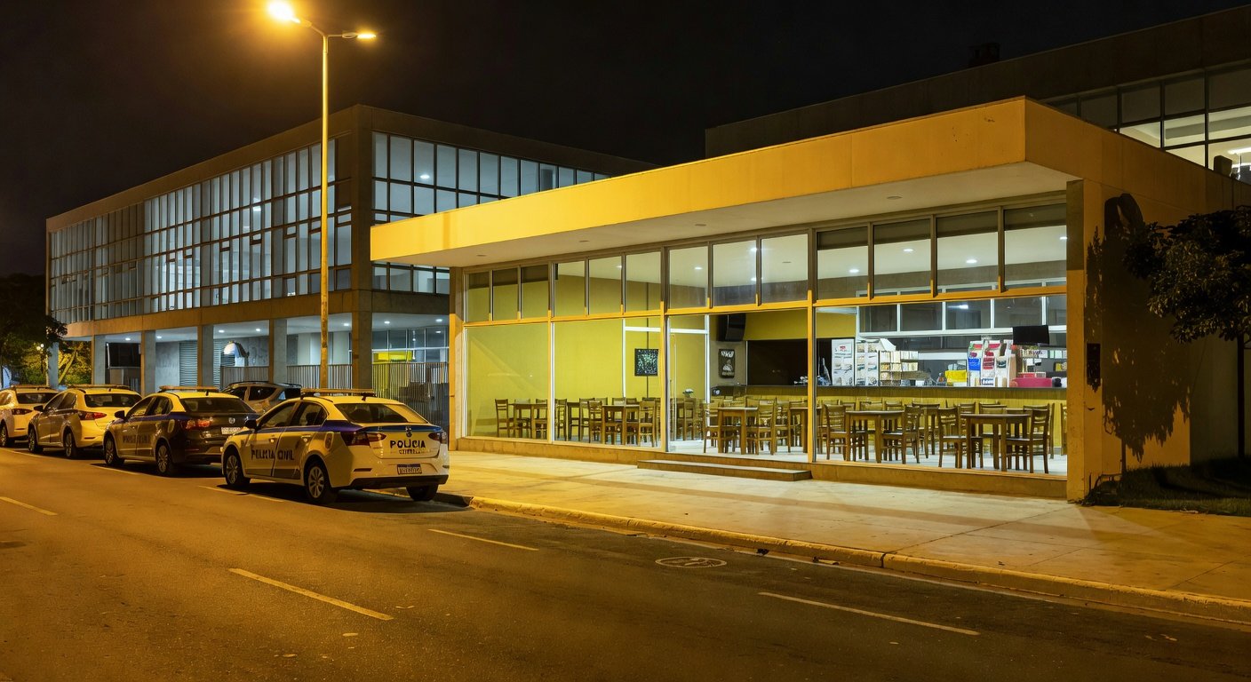 Viaturas da polícia do DF em frente a bares de Brasília durante fiscalização para a Copa do Mundo 2026