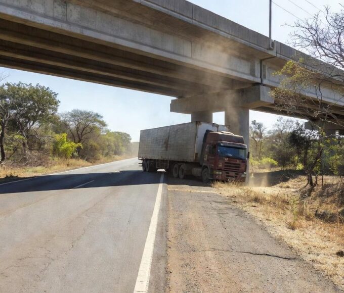 Carreta presa em viaduto da EPIA Sul no Distrito Federal