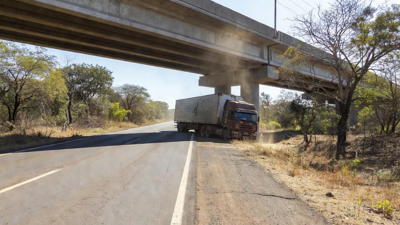 Carreta presa em viaduto da EPIA Sul no Distrito Federal