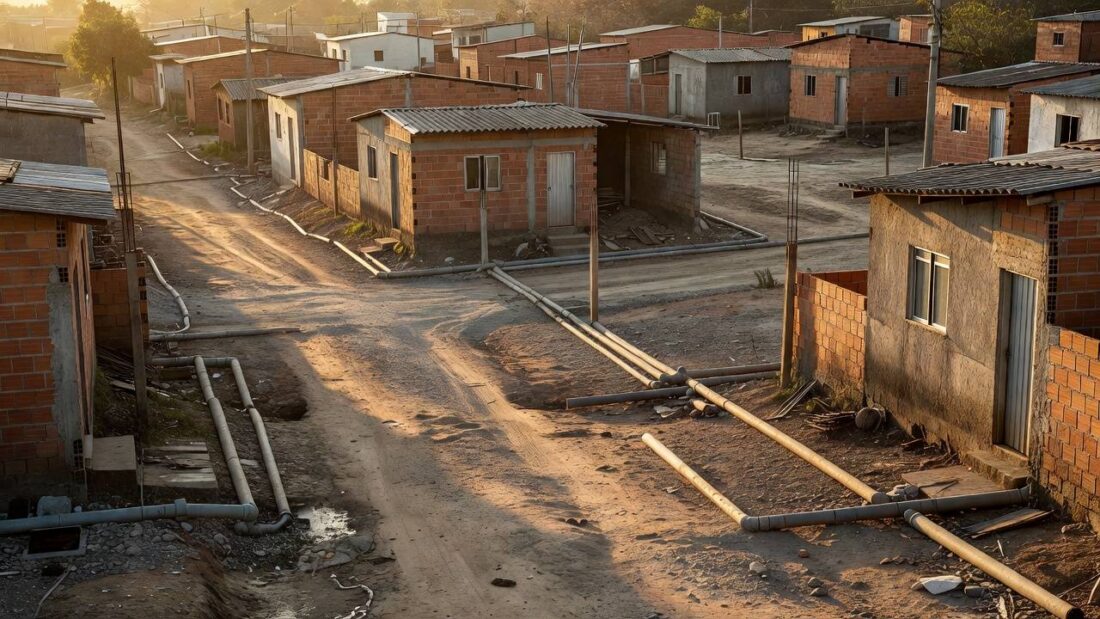Área residencial em Ceilândia com infraestrutura de saneamento da Caesb para famílias do Projeto Golfinho