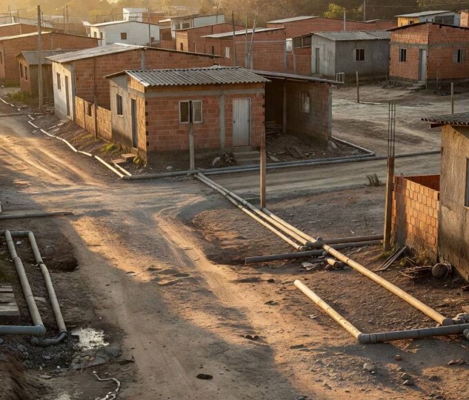 Área residencial em Ceilândia com infraestrutura de saneamento da Caesb para famílias do Projeto Golfinho