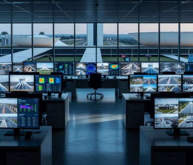 Centro de monitoramento com câmeras e IA da Plataforma DF 360º da SSP-DF