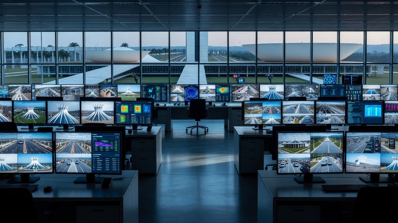 Centro de monitoramento com câmeras e IA da Plataforma DF 360º da SSP-DF