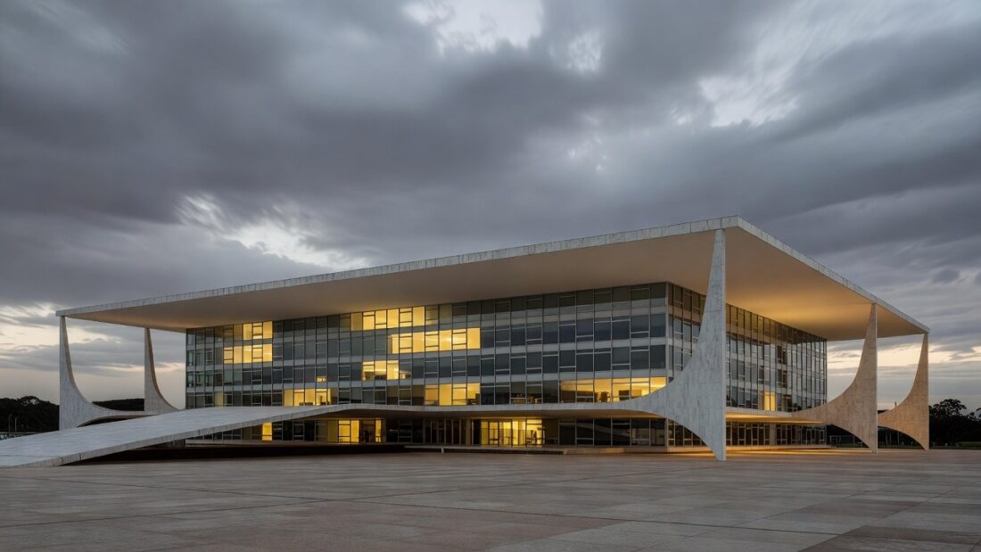 Fachada da CLDF em Brasília com documentos representando balanço negativo do semestre