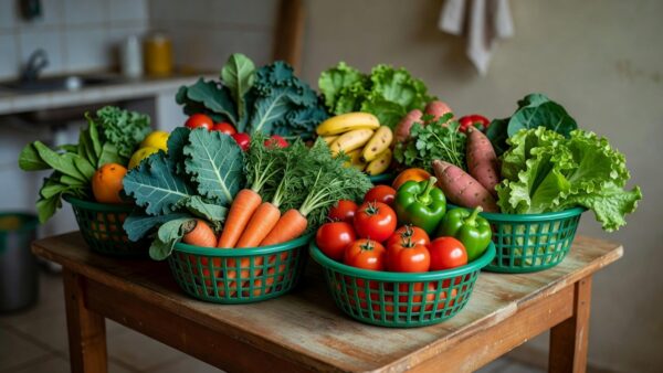 Cestas verdes com vegetais frescos para beneficiários do Cartão Prato Cheio no DF