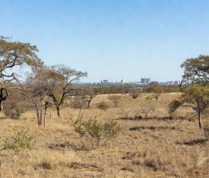 Paisagem seca do Cerrado no Distrito Federal com alerta de baixa umidade