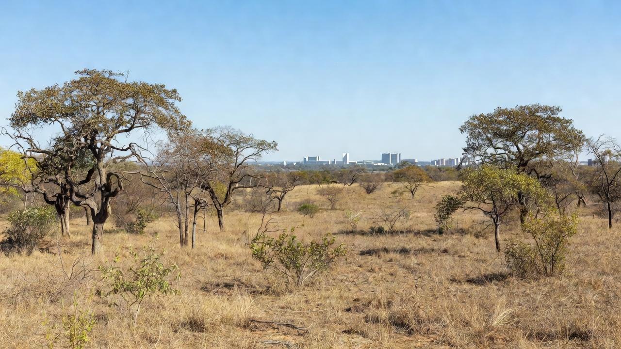 Paisagem seca do Cerrado no Distrito Federal com alerta de baixa umidade