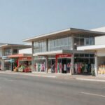 Área comercial em Brasília com fachadas de lojas do setor de comércio no DF